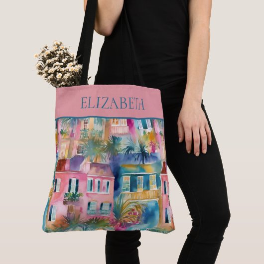 Preppy Charleston huizen gepersonaliseerd Tote Bag (Dichtbij)