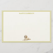 Preppy Chartreuse Gestreepte Golden Doodle Briefpapier (Voorkant)