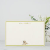 Preppy Chartreuse Gestreepte Golden Doodle Briefpapier (Staand voorkant)