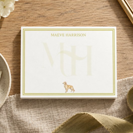 Preppy Chartreuse Monogram Golden Retriever Post-it® Notes