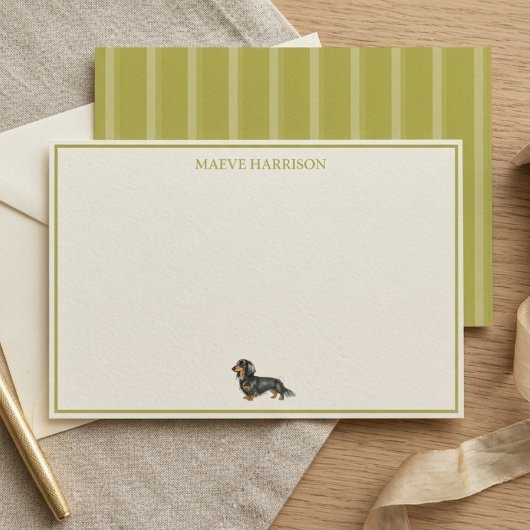 Preppy Chartreuse Streep Dachshund Briefpapier