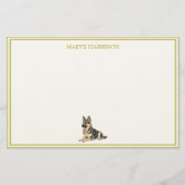 Preppy Chartreuse Streep Duitse Herder Briefpapier (Voorkant)