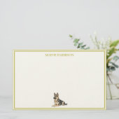 Preppy Chartreuse Streep Duitse Herder Briefpapier (Staand voorkant)