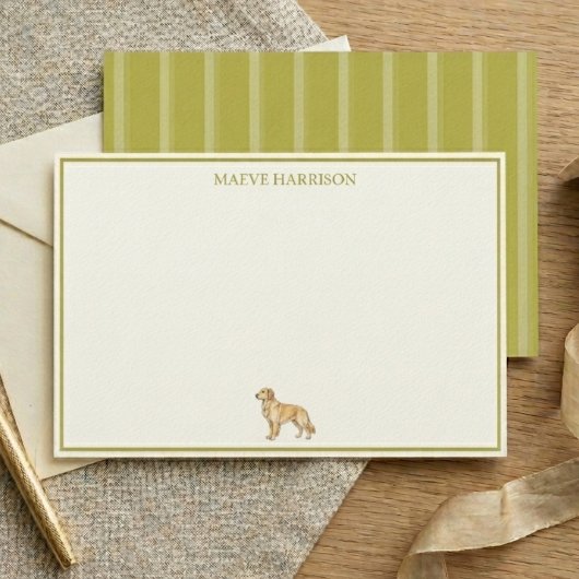 Preppy Chartreuse Streep Golden Retriever Briefpapier