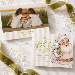 Preppy Chartreuse Typografie Kerstmis Familie Foto Feestdagenkaart