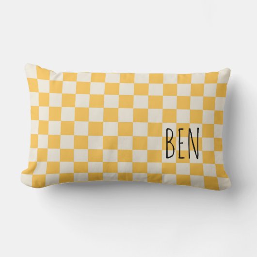 Preppy Check Modern Geel Wit NAAM Zoet Kussen (Voorkant)