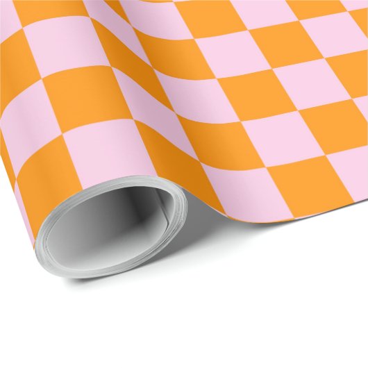 Preppy Check Pink Orange Mod Cadeaupapier (Rol Hoek)