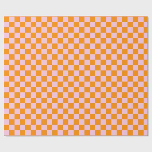 Preppy Check Pink Orange Mod Cadeaupapier (Vlak)