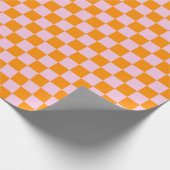 Preppy Check Pink Orange Mod Cadeaupapier (Hoek)