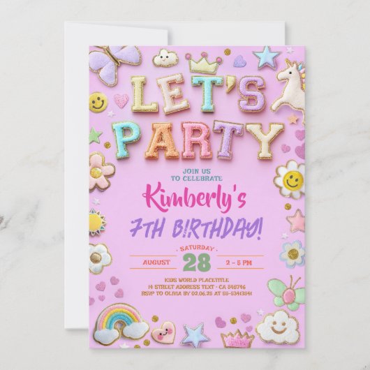 Preppy Chenille Patch Letter Stickers Verjaardag Kaart (Voorkant)