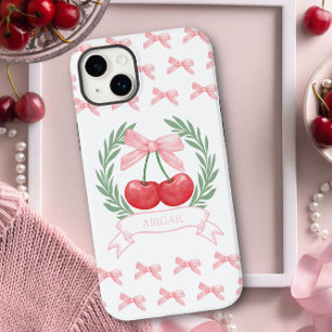Preppy Cherries Pink Bows Laurel Krans Logo Naam Case-Mate iPhone 14 Plus Hoesje