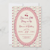 Preppy Cherry op de top 1e verjaardag uitnodiging (Voorkant)