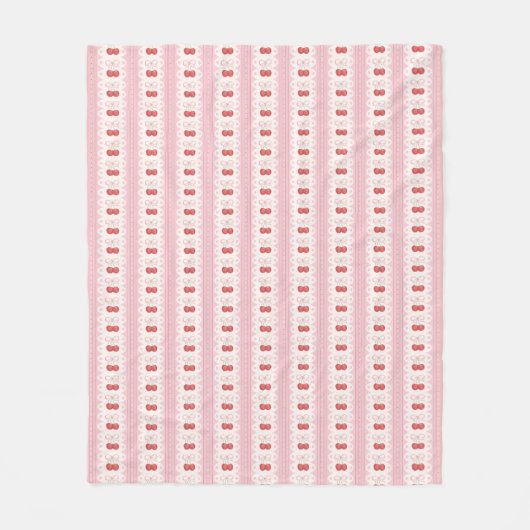Preppy Cherry Stripes - Pink and Off White Fleece Deken (Voorkant)