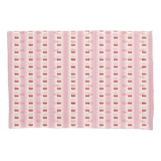 Preppy Cherry Stripes - Pink and Off White Kussensloop (Voorkant)