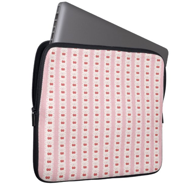 Preppy Cherry Stripes - Pink and Off White Laptop Sleeve (Voorkant Rechts)