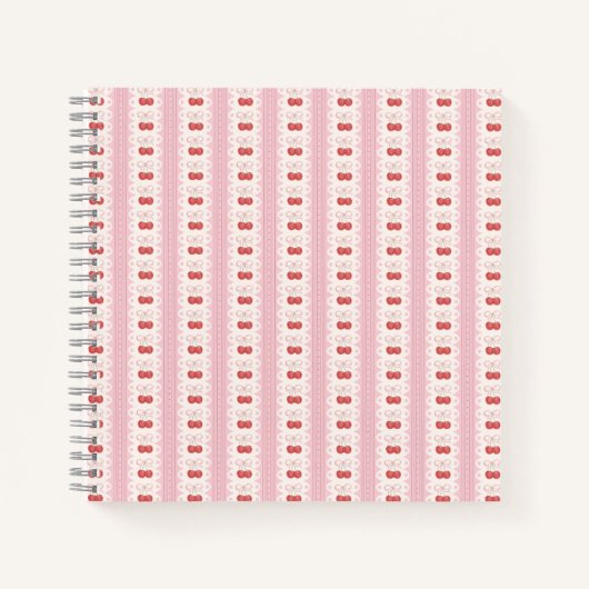 Preppy Cherry Stripes - Pink and Off White Notitieboek (Voorkant)