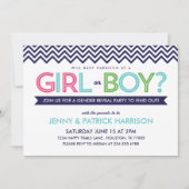 Preppy Chevron Baby Gender Onthulling Party Uitnod Kaart (Voorkant)