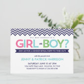 Preppy Chevron Baby Gender Onthulling Party Uitnod Kaart (Staand voorkant)