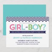 Preppy Chevron Baby Gender Onthulling Party Uitnod Kaart (Voorkant / Achterkant)