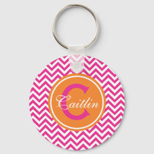 Preppy Chevron in Hot Pink Sleutelhanger