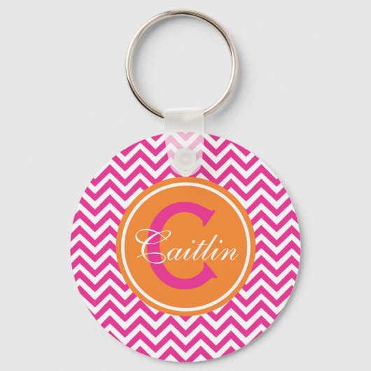Preppy Chevron in Hot Pink Sleutelhanger (Voorkant)