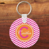 Preppy Chevron in Hot Pink Sleutelhanger (Voorkant)