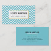PREPPY CHEVRON patroon gouden logo embleem aqua bl Visitekaartje (Voorkant / Achterkant)