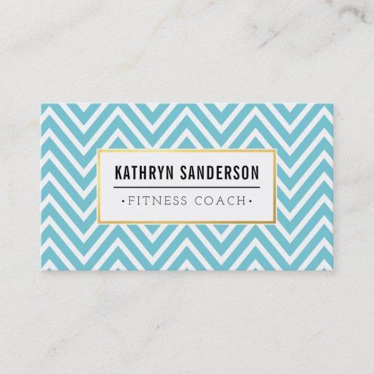 PREPPY CHEVRON patroon gouden logo embleem aqua bl Visitekaartje (Voorkant)