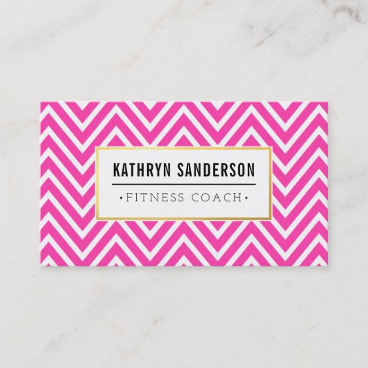 PREPPY CHEVRON patroon gouden logo embleem heet ro Visitekaartje (Voorkant)