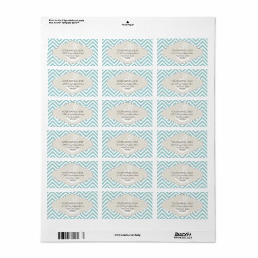 Preppy Chevron Stripe Modern Monogrammed Name Etiket (Full Sheet)