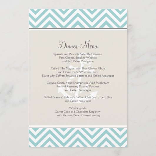 Preppy Chevron Stripe Modern Monogrammed Name Menu (Achterkant)