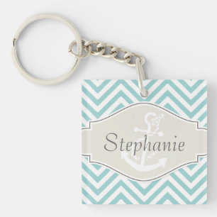 Preppy Chevron Stripe Modern Monogrammed Name Sleutelhanger