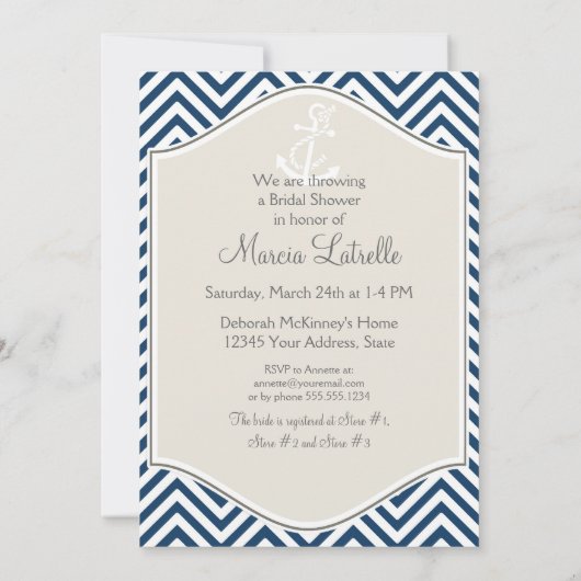 Preppy Chevron Stripe Modern Nautical Anchor Kaart (Achterkant)