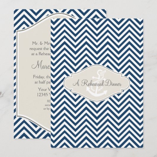 Preppy Chevron Stripe Modern Nautical Anchor Kaart (Voorkant / Achterkant)