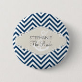 Preppy Chevron Stripe Modern Nautical Anchor Ronde Button 5,7 Cm (Voorkant)