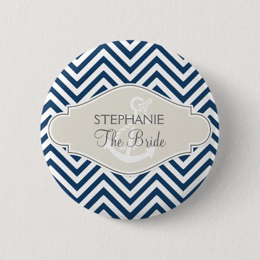 Preppy Chevron Stripe Modern Nautical Anchor Ronde Button 5,7 Cm (Voorkant)