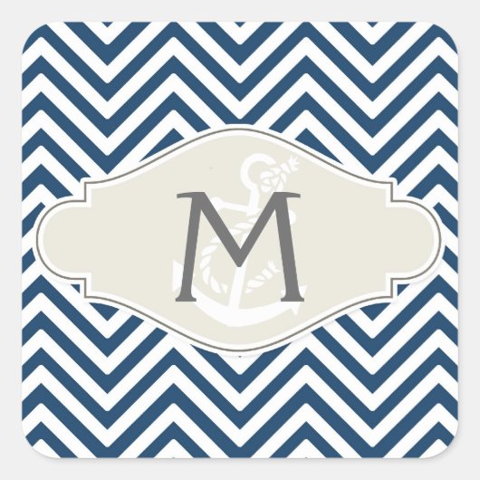 Preppy Chevron Stripe Modern Nautical Anchor Vierkante Sticker (Voorkant)