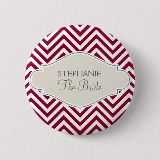 Preppy Chevron Stripe Modern Red White Bride naam Ronde Button 5,7 Cm (Voorkant)
