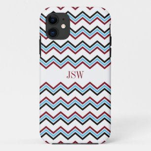 Preppy chevron zigzag Blue red patroonmonogram Case-Mate iPhone Case