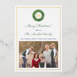 Preppy Chic Boxwood Monogram Wreath Prettige feest Folie Feestdagenkaart