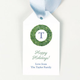 Preppy Chic Buxus Krans Monogram Prettig Kerstfees Cadeaulabel