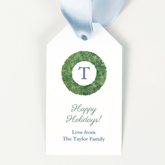 Preppy Chic Buxus Krans Monogram Prettig Kerstfees Cadeaulabel