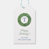 Preppy Chic Buxus Krans Monogram Prettig Kerstfees Cadeaulabel (Voorkant)