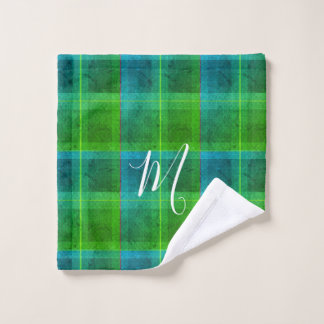 Preppy chic eerste groene en blauwe geruite tartan washandje