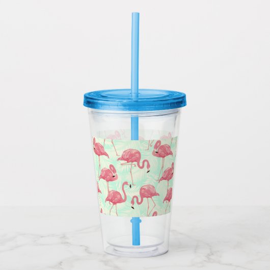 Preppy Chic Elegant Pink Flamingo Pattern Acryl Drinkbeker (Voorkant)