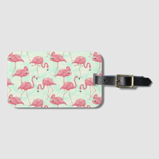Preppy Chic Elegant Pink Flamingo Pattern Bagagelabel (Voorkant (horizontaal))