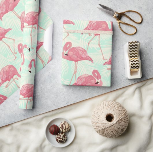 Preppy Chic Elegant Pink Flamingo Pattern Cadeaupapier (Crafts)