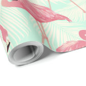 Preppy Chic Elegant Pink Flamingo Pattern Cadeaupapier (Rol Hoek)