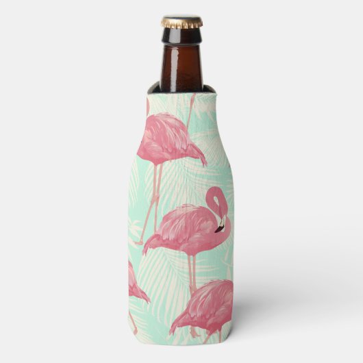 Preppy Chic Elegant Pink Flamingo Pattern Flesjeskoeler (Fles Voorkant)