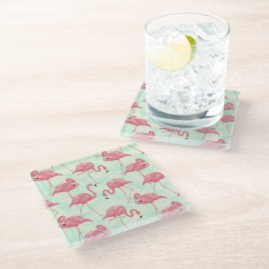 Preppy Chic Elegant Pink Flamingo Pattern Glazen Onderzetter (Schuin)